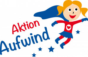 Das Logo der Aktion Aufwind: Der Schriftzug mit Sternen und dem Supergil
